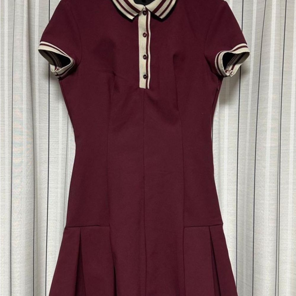 ZARA Women’s Pleated Burgundy Dress Size L | Structured Fit & Flare Maroon - Picture 7 of 11